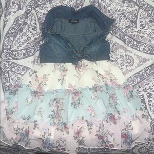 Zunie Blue Denim Dress with Floral Accents 2t